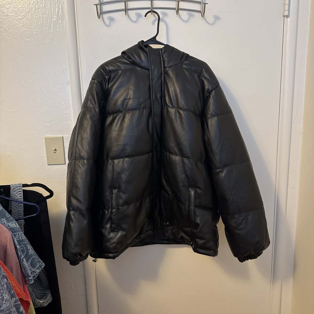 ❗️❗️SOLD❗️❗️PrettyLittleThing PLT Black Faux Leather Padded Hooded Puffer